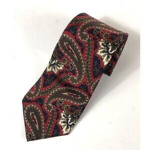 Vintage Alexander Lloyd Boston Silk Tie Red Navy Blue Brown Paisley Luxury Long